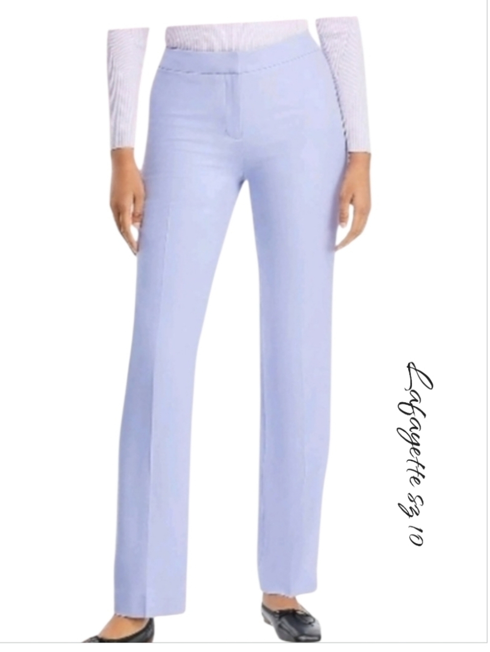 NWT Lafayette 148 New York Barrow Iced Blue Crepe Straight Leg Pants Trousers 10